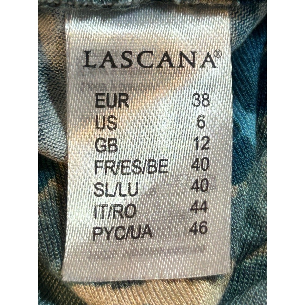 Lascana (NEW) Tropical Leaf Print Maxi Skirt Teal Blue Paperbag Waist Slit NWT - Picture 11 of 12